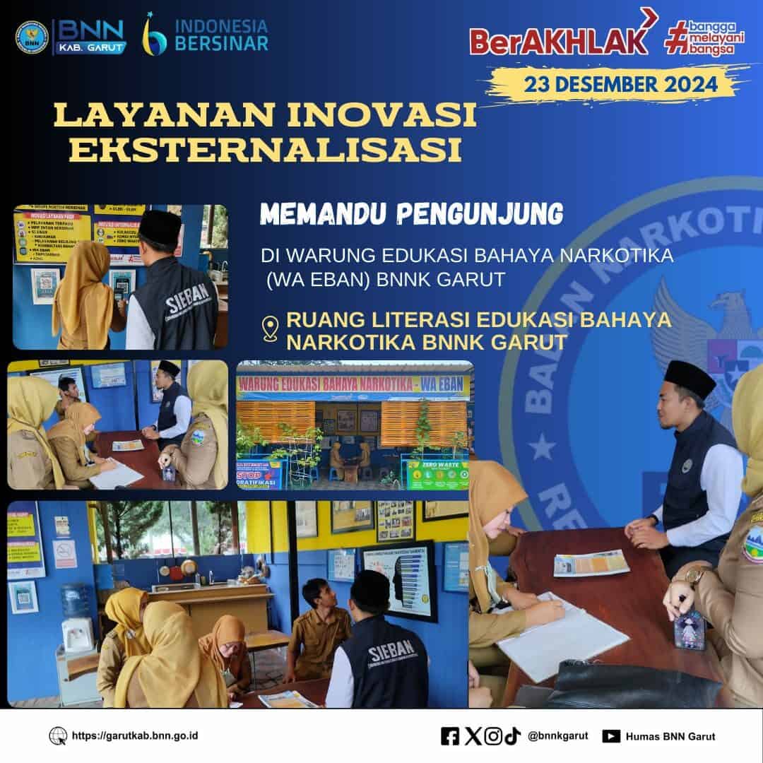 PIKET SIAGA P4GN BNNK GARUT LAYANAN INOVASI EKTERNALISASI, MEMANDU PENGUNJUNG DI WARUNG EDUKASI BAHAYA NARKOTIKA (WA EBAN) BNNK GARUT PIKET SIAGA P4GN BNNK GARUT LAYANAN INOVASI EKTERNALISASI, MEMANDU PENGUNJUNG DI WARUNG EDUKASI BAHAYA NARKOTIKA (WA EBAN) BNNK GARUT