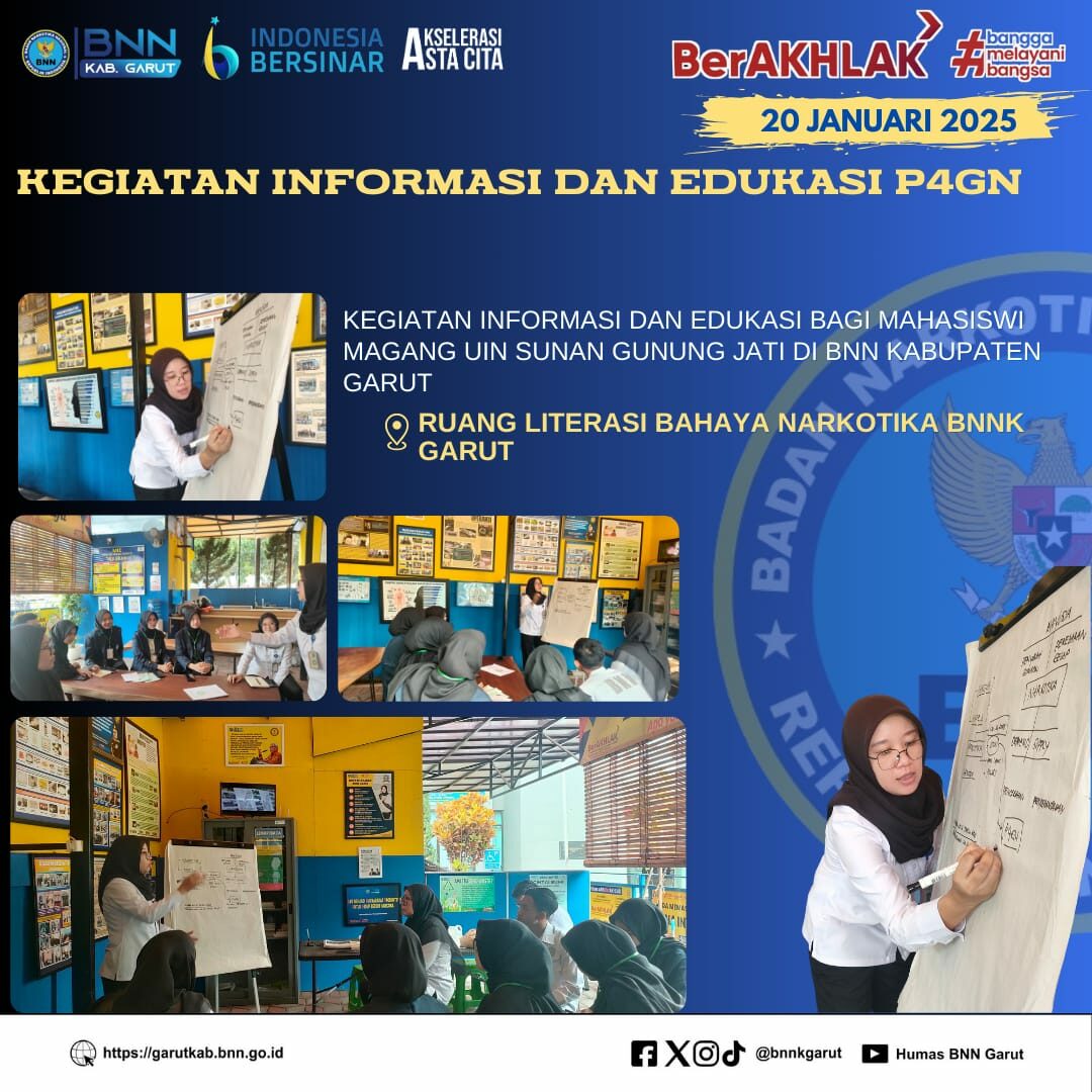 BNNK Garut Gelar Kegiatan Informasi dan Edukasi P4GN Bagi Mahasiswa Magang UIN Sunan Gunung Jati BNNK Garut Gelar Kegiatan Informasi dan Edukasi P4GN Bagi Mahasiswa Magang UIN Sunan Gunung Jati
