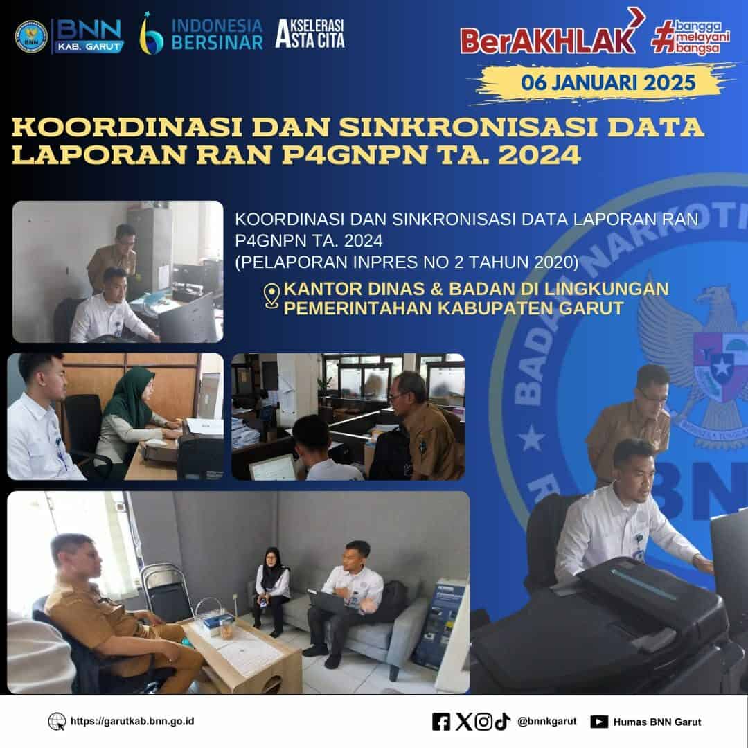 BNNK Garut Laksanakan Koordinasi dan Sinkronisasi Data Laporan RAN P4GN Semester II TA. 2024 BNNK Garut Laksanakan Koordinasi dan Sinkronisasi Data Laporan RAN P4GN Semester II TA. 2024