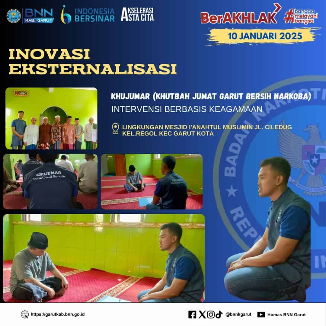 KHUJUMAR (Khutbah Jumat Garut Bersih Narkoba) "Intervensi Sosial Berbasis Keagamaan" di Lingkungan Masjid I'anahtul Muslimin KHUJUMAR (Khutbah Jumat Garut Bersih Narkoba) “Intervensi Sosial Berbasis Keagamaan” di Lingkungan Masjid I’anahtul Muslimin