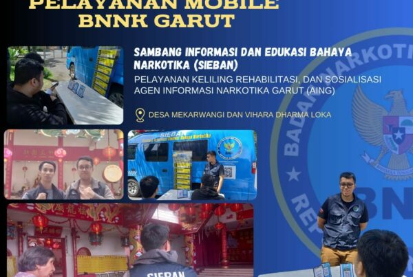 PELAYANAN MOBILE, SAMBANG INFORMASI DAN EDUKASI BAHAYA NARKOTIKA (SIEBAN), PELAYANAN KELILING, DAN SOSIALISASI AGEN INFORMASI NARKOTIKA GARUT (AING) DI DESA MEKARWANGI DAN VIHARA DHARMA LOKA GARUT