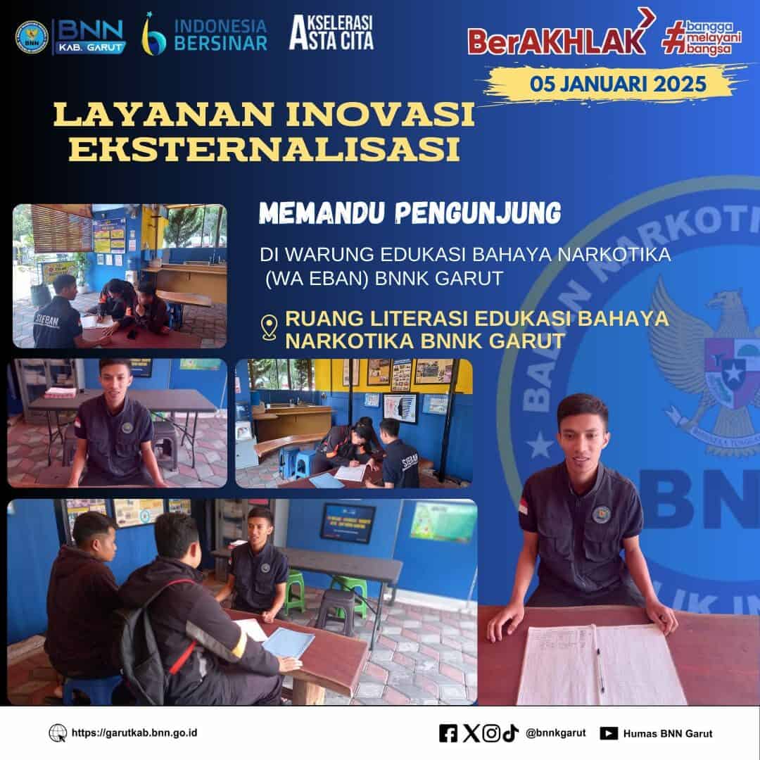 SIAGA P4GN BNNK GARUT ADAKAN LAYANAN INOVASI EKSTERNALISASI, MEMANDU PENGUNJUNG DI WARUNG EDUKASI BAHAYA NARKOTIKA (WA EBAN) BNNK GARUT SIAGA P4GN BNNK GARUT ADAKAN LAYANAN INOVASI EKSTERNALISASI, MEMANDU PENGUNJUNG DI WARUNG EDUKASI BAHAYA NARKOTIKA (WA EBAN) BNNK GARUT