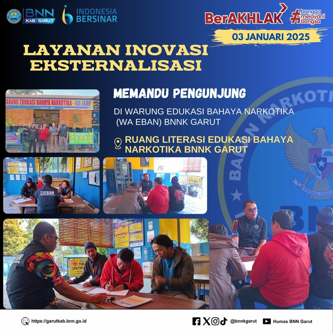 BNNK GARUT ADAKAN LAYANAN INOVASI EKTERNALISASI, MEMANDU PENGUNJUNG DI WARUNG EDUKASI BAHAYA NARKOTIKA (WA EBAN) BNNK GARUT BNNK GARUT ADAKAN LAYANAN INOVASI EKTERNALISASI, MEMANDU PENGUNJUNG DI WARUNG EDUKASI BAHAYA NARKOTIKA (WA EBAN) BNNK GARUT