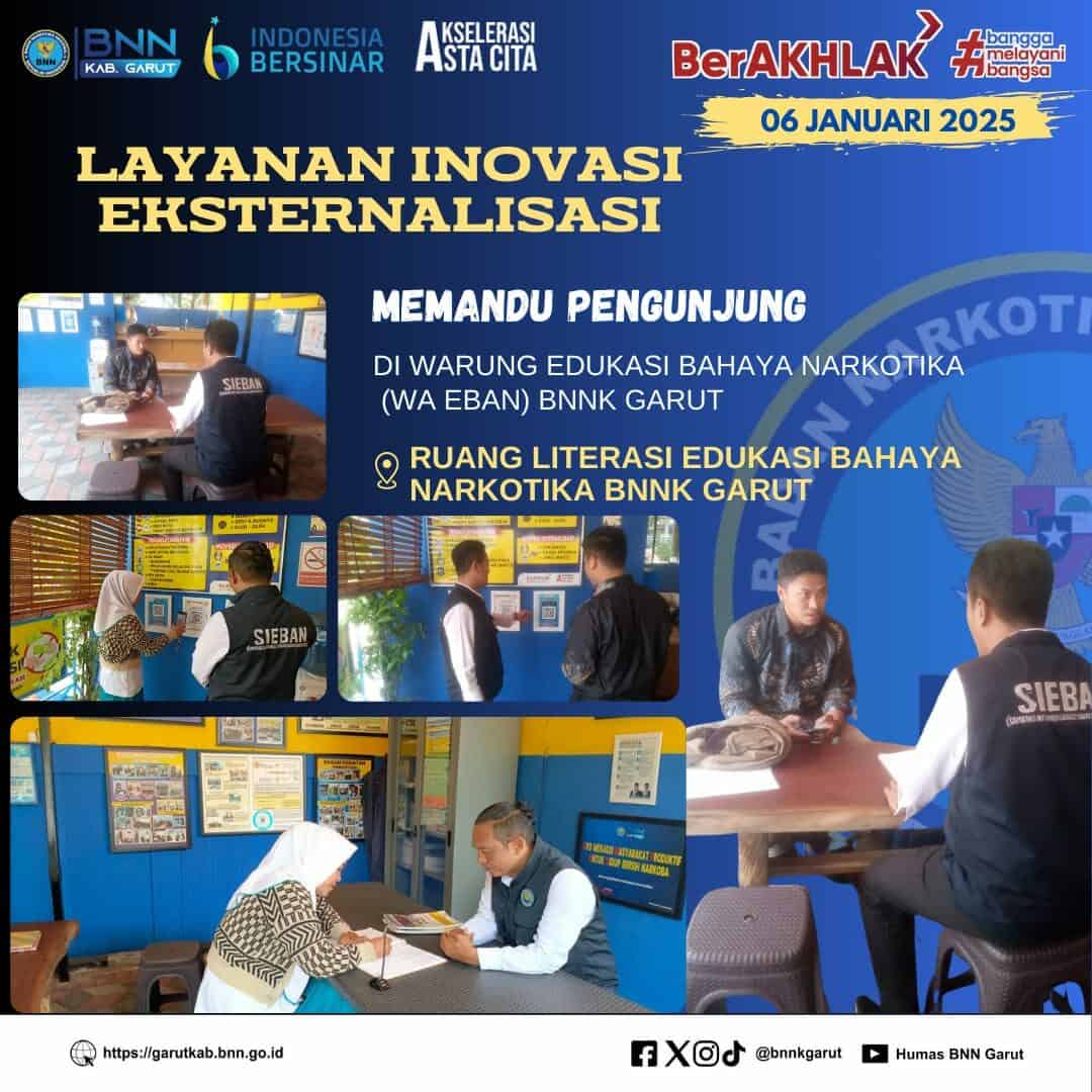 SIAGA P4GN BNNK GARUT GELAR LAYANAN INOVASI EKSTERNALISASI, MEMANDU PENGUNJUNG DI WARUNG EDUKASI BAHAYA NARKOTIKA (WA EBAN) BNNK GARUT SIAGA P4GN BNNK GARUT GELAR LAYANAN INOVASI EKSTERNALISASI, MEMANDU PENGUNJUNG DI WARUNG EDUKASI BAHAYA NARKOTIKA (WA EBAN) BNNK GARUT