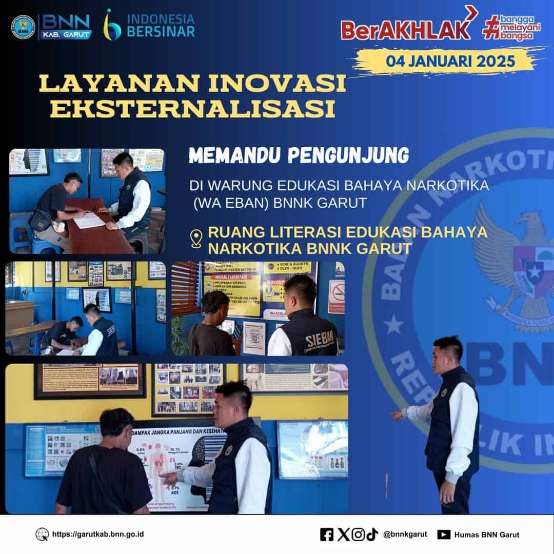 BNNK GARUT ADAKAN LAYANAN INOVASI EKTERNALISASI, MEMANDU PENGUNJUNG DI WARUNG EDUKASI BAHAYA NARKOTIKA (WA EBAN) BNNK GARUT BNNK GARUT ADAKAN LAYANAN INOVASI EKTERNALISASI, MEMANDU PENGUNJUNG DI WARUNG EDUKASI BAHAYA NARKOTIKA (WA EBAN) BNNK GARUT