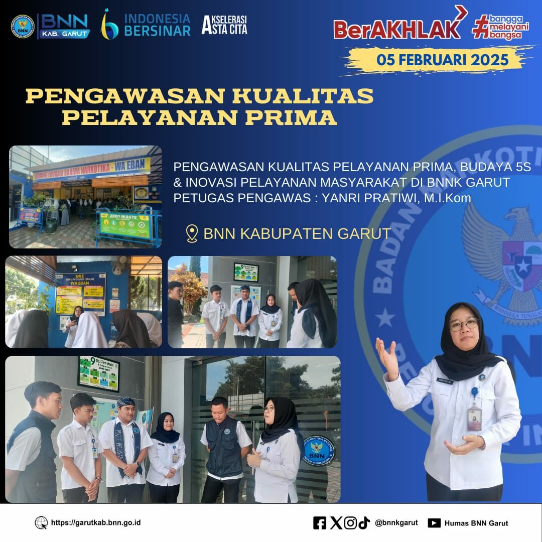 BNNK Garut Gelar Pengawasan Kualitas Pelayanan Prima dan Budaya 5S Di Lingkungan BNNK Garut BNNK Garut Gelar Pengawasan Kualitas Pelayanan Prima dan Budaya 5S Di Lingkungan BNNK Garut