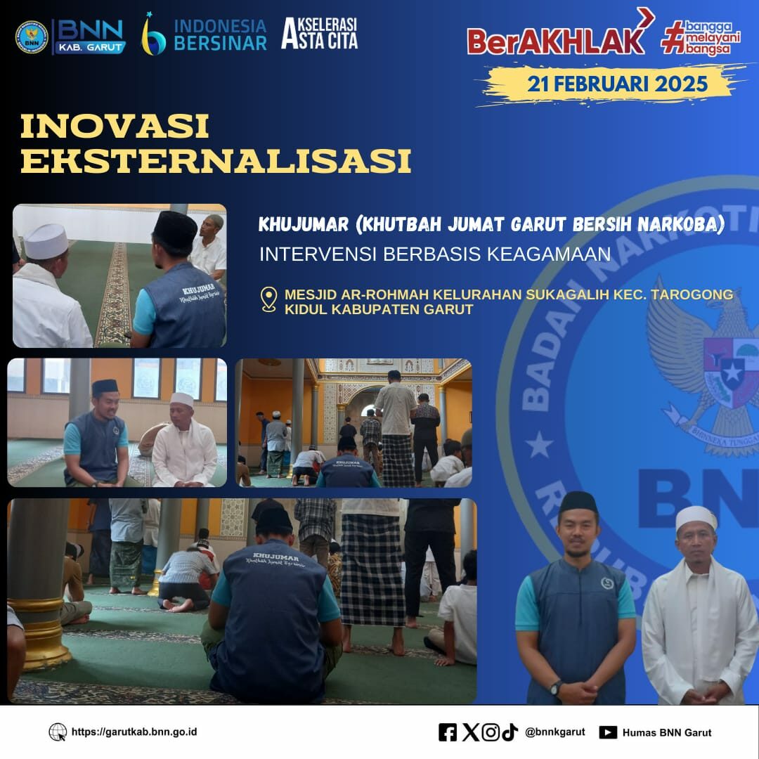 KHUJUMAR (Khutbah Jumat Garut Bersih Narkoba) "Intervensi Sosial Berbasis Keagamaan" di Lingkungan Masjid Ar Rohmah KHUJUMAR (Khutbah Jumat Garut Bersih Narkoba) “Intervensi Sosial Berbasis Keagamaan” di Lingkungan Masjid Ar Rohmah