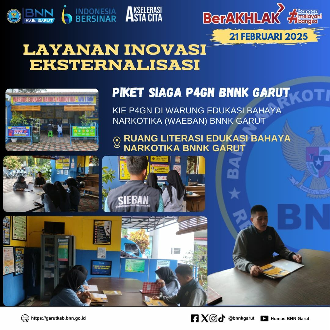 PERKUAT KIE P4GN, BNNK GARUT GELAR PIKET SIAGA P4GN DI WARUNG EDUKASI BAHAYA NARKOTIKA (WA EBAN) BNNK GARUT PERKUAT KIE P4GN, BNNK GARUT GELAR PIKET SIAGA P4GN DI WARUNG EDUKASI BAHAYA NARKOTIKA (WA EBAN) BNNK GARUT