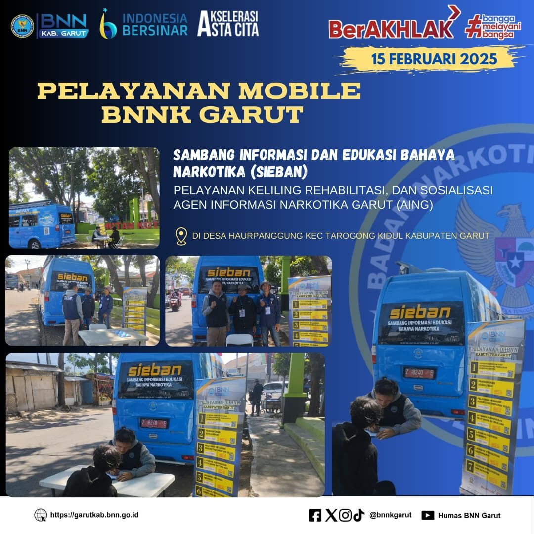 PELAYANAN MOBILE, SAMBANG INFORMASI DAN EDUKASI BAHAYA NARKOTIKA (SIEBAN), PELAYANAN KELILING, DAN SOSIALISASI AGEN INFORMASI NARKOTIKA GARUT (AING) DI DESA HAURPANGGUNG