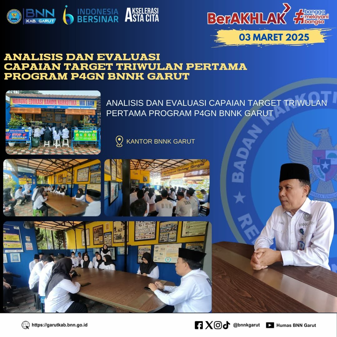 BNNK Garut Gelar Analisis Dan Evaluasi Capaian Target Triwulan Pertama Program P4GN BNNK Garut Gelar Analisis Dan Evaluasi Capaian Target Triwulan Pertama Program P4GN