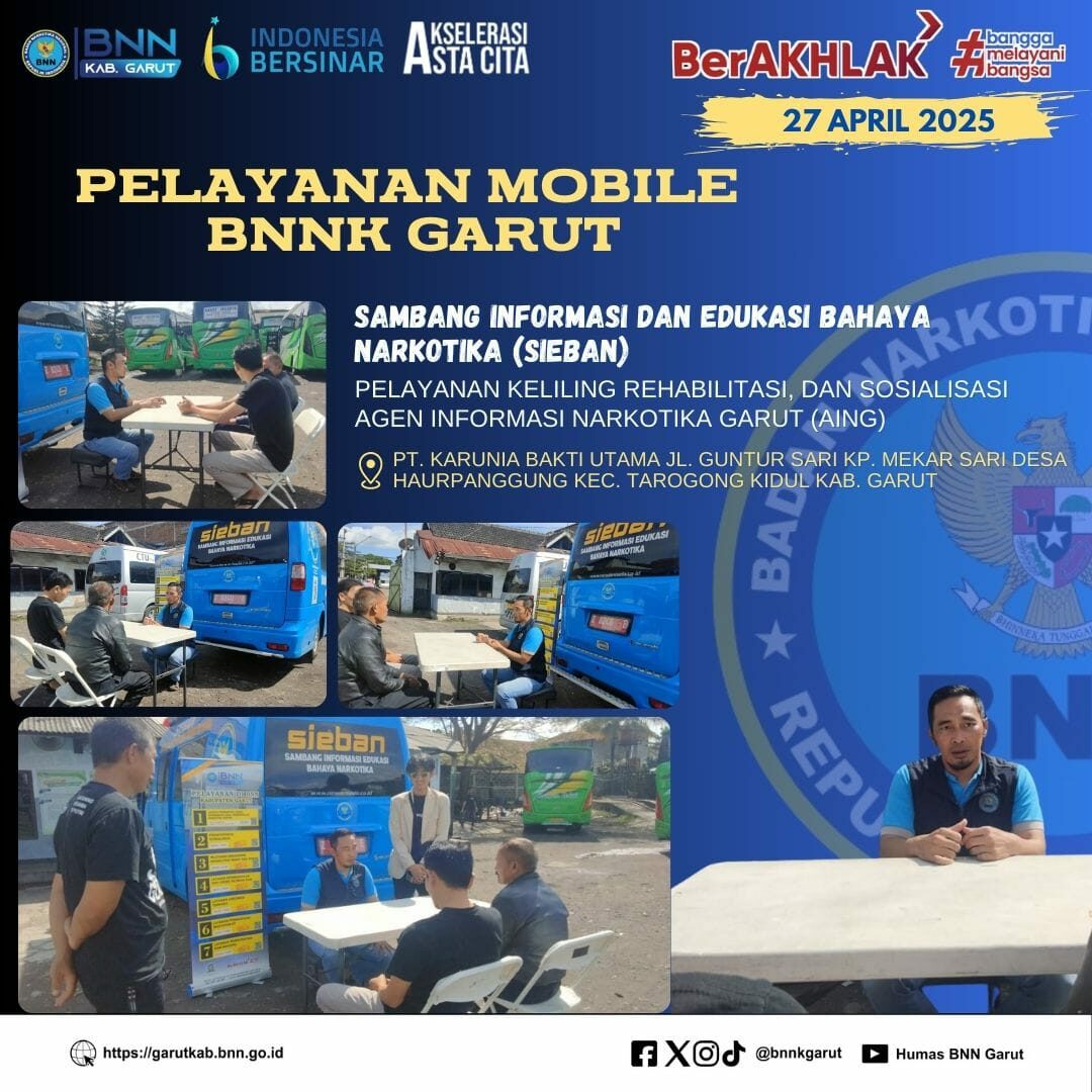 PELAYANAN MOBILE, SAMBANG INFORMASI DAN EDUKASI BAHAYA NARKOTIKA (SIEBAN), PELAYANAN KELILING, DAN SOSIALISASI AGEN INFORMASI NARKOTIKA GARUT (AING) DI KELURAHAN PANANJUNG